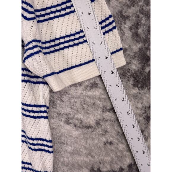 Mr Turk Shirt Large Mens White & Blue Striped Cotton Knit Polo - Picture 5 of 9